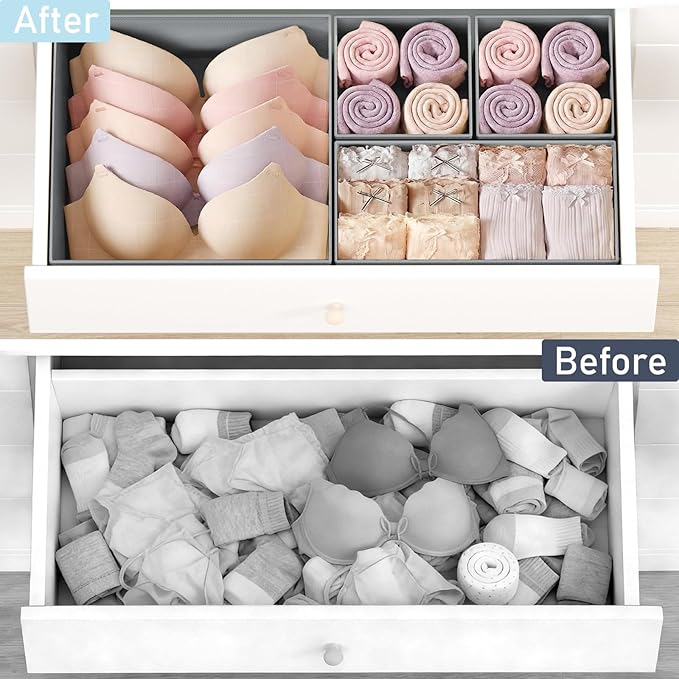 DIMJ Drawer Organizer Clothes Storage - 24 Pack Baby Dresser Organizer for Nursery Closet Organization, Fabric Drawer Organizer Bins for Underwears Socks Bras, Foldable Storage Dividers for Bedroom