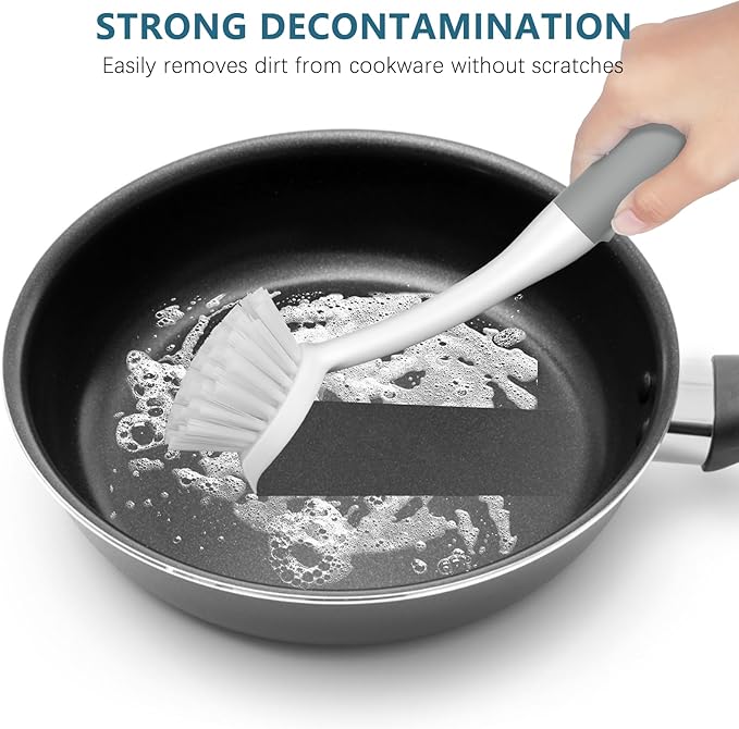 SetSail Dish Brush Set of 3 Piece, Dish Scrub Brush with Long Handle Deep Cleaning Brush with Scraper Tip for Kitchen Dishes Bottle Cup Pot Pan, Grey