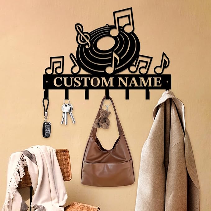 Personalized Custom Music Wall Hooks,Metal Music Room Art Clothes Hooks,Metal Music Wall Home Storage Decorative,For Front Door, Hallway, Kitchen, Bedroom,Keys,Hats (Style A)