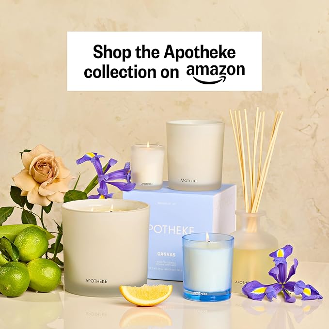 Apotheke 3-Wick Scented Candles for Home, Canvas - 26 oz Soy Wax Jar Candle Gift for Women - Long-Lasting Fragrance with Perfume-Grade Essential Oils - White Musk, Dew Drops & Lily of The Valley
