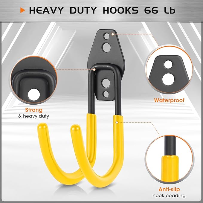 Heavy Duty Hose Hook, Garage Storage Utility Hooks, Garden Hose Hooks with Coating, Wall Mount Hooks for Bikes, Tools, Ladders, Cables, and Outdoor Equipment, Yellow