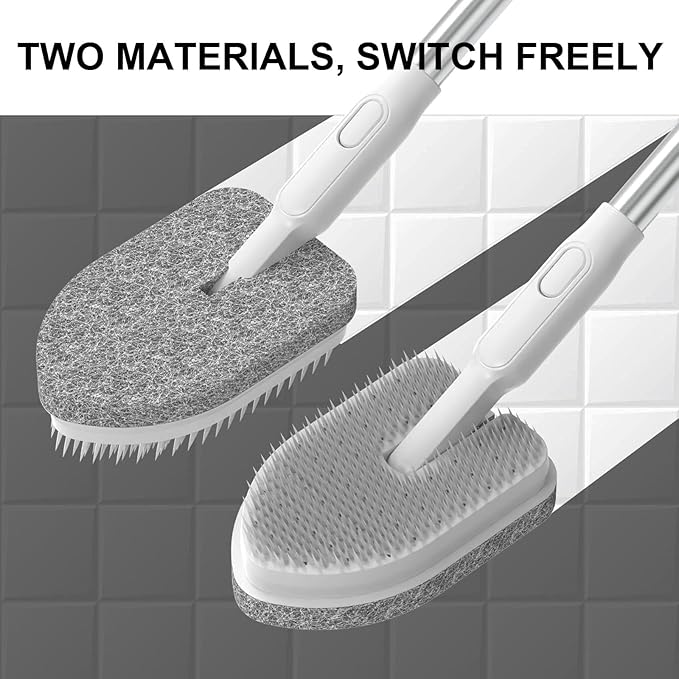 EHOMGUI Tub Scrubber Cleaning Brush, Non-Scratch Shower Scrubber with Long Handle, 6 Replaceable Natural Fiber Pads & A Double-Sided Head, Scrub Brush for Cleaning Bathroom Kitchen Wall Sink