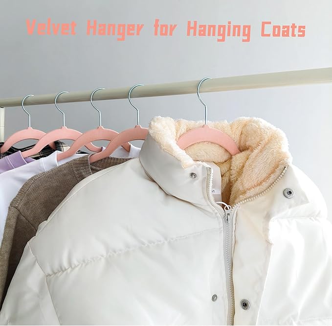 Pink Velvet Hangers 60 Pack, Anti-Slip Slim Space Saving Hangers with 360° Swivel Hook, 17.7 Inch Velvet Clothes Hangers for Coats,Sweater,Jackets,Dresses, Shirts, Suits & T-Shirts (Pink, 60)