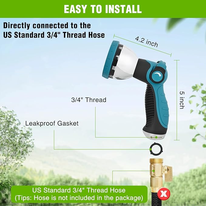 Yesker Garden Hose Nozzle Water Hose Sprayer Nozzle Adjustable 10 Spray Patterns Heavy Duty Metal Nozzles Thumb Control w Non-Slip Grip for Outdoor Watering Plants Lawn Washing Car Pets, Black & Blue