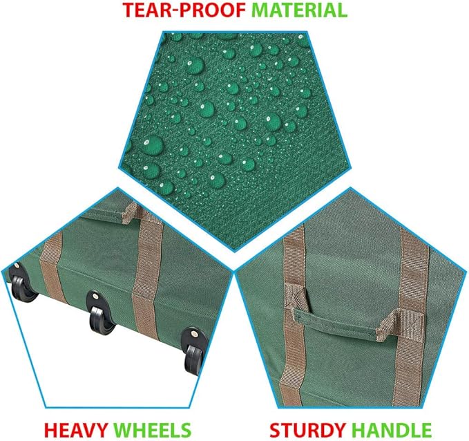 ProPik Rolling Christmas Tree Storage Bag, Fits Up to 9 Foot Tall Disassembled Trees, 25" X 25" X 60", Extra Large Heavy Duty Xmas Container with Wheels, Handles and Straps (Green)
