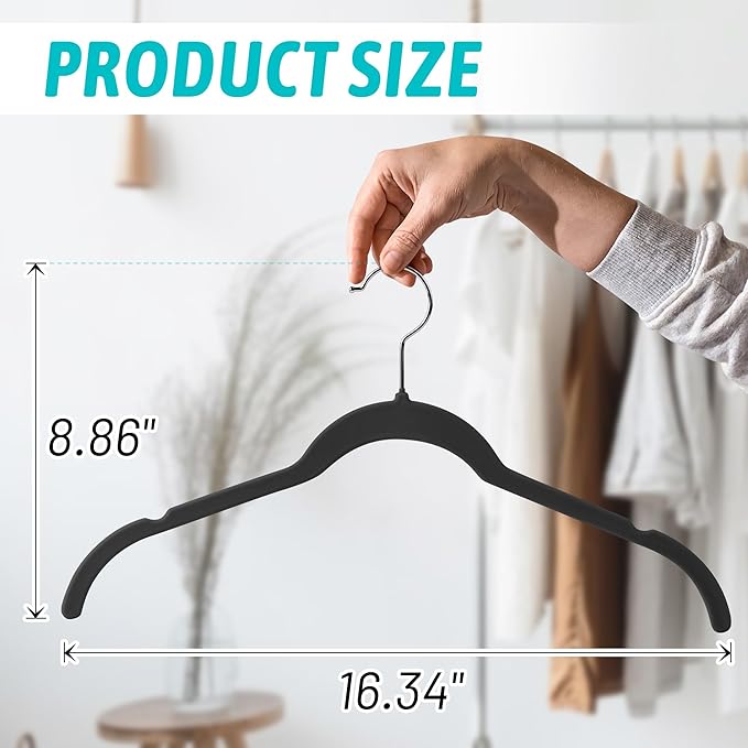 Sishynio Premium Velvet Hangers 30 Pack - Space-Saving Closet Organizer for Clothes, Non-Slip Flocked Design, Ideal for Shirts and Coats (Black)