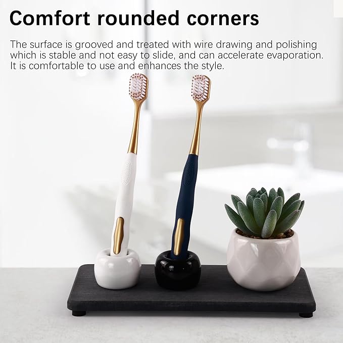 NiuYichee 2 Pcs Water Absorbing Stone Trays, Kitchen/Bathroom Sink Soap Dish, Diatomite Tray Used for Hand Soap & Cosmetic Bottles in The Modern Home, 4" W x 8.3" L, Dark Gray