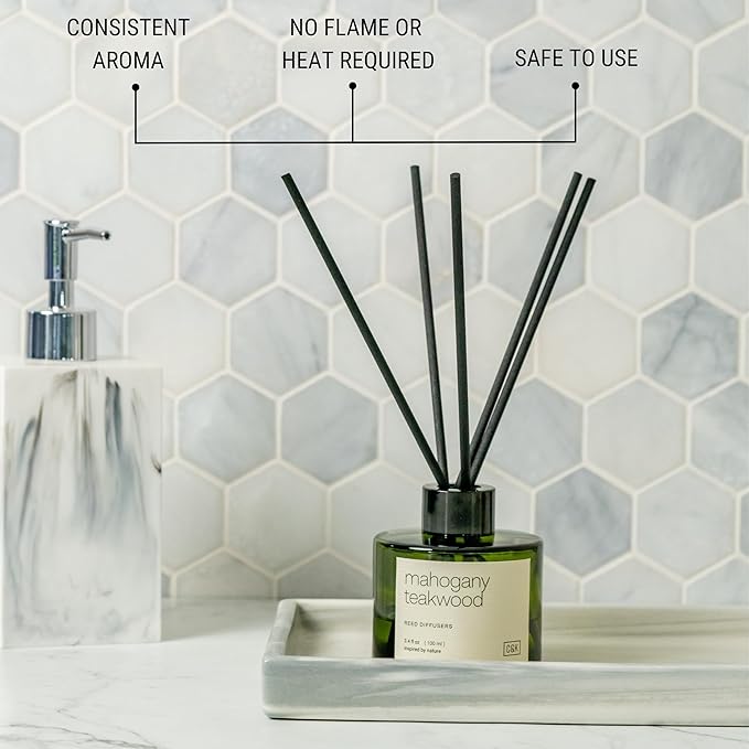 Craft & Kin Reed Diffuser Set Oakwood, Mahogany & Vetiver, Reed Diffusers for Home, Fragrance Diffuser Sticks, Oil Diffuser Sticks, Oil Diffuser with Sticks, Reed Diffuser for Men