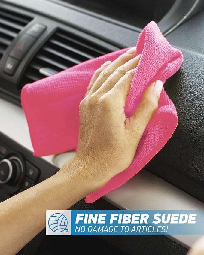 WEAWE Microfiber Cleaning Cloth-24Pcs (13x13 inch) Ultra Soft Highly Absorbent Rags for Housekeeping-Machine Wash (HotPink)