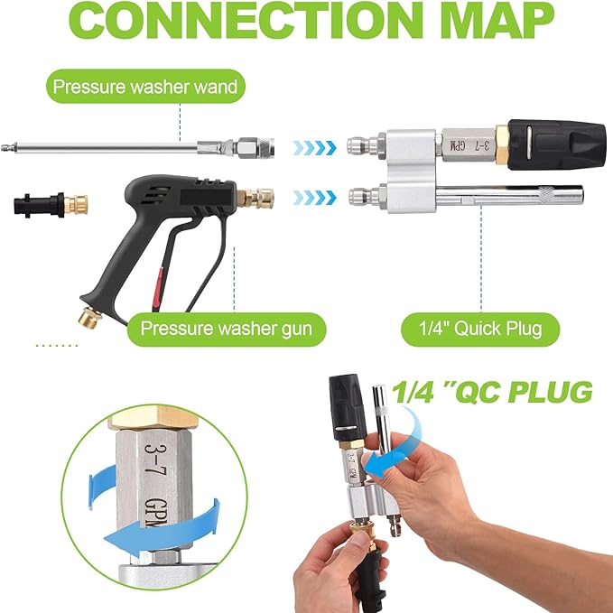 Ciunura 2 in 1 Downstream Soft Wash Chemical Nozzle, M5 Twist Nozzle Shooter Tips, 0-60° Adjustable Spray Pattern, for 1700 to 6000 PSI, 3 to 7 GPM Pressure Washer, with 1/4 inches Quick Connect