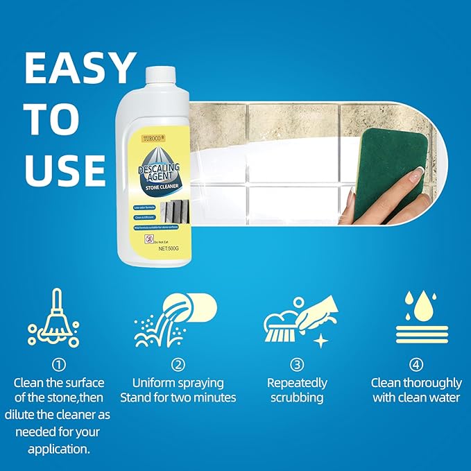 Turoco 500ml Heavy-Duty Marble & Granite Cleaner –Yellowing & Limescale Remover for Tile, Concrete & Natural Stone – Restores Shine for Bathroom, Kitchen, Patio & Outdoor Stone Surfaces