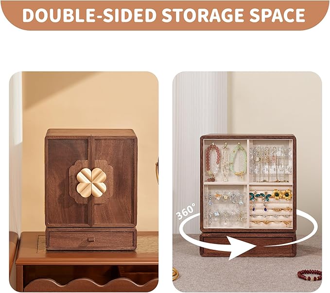 Jewelry Box for Women Wooden Jewelry Box Organizer With Drawers Jewelry Storage Organizer for Earring, Ring, Necklace, Bracelets
