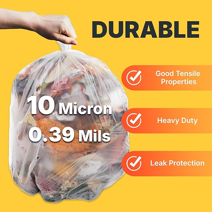 Bagtron 20-30 Gallon Trash Bags, 10 Micron High Density Garbage Can Liners Bulk, 30" x 37", Natural Clear, 500 Count