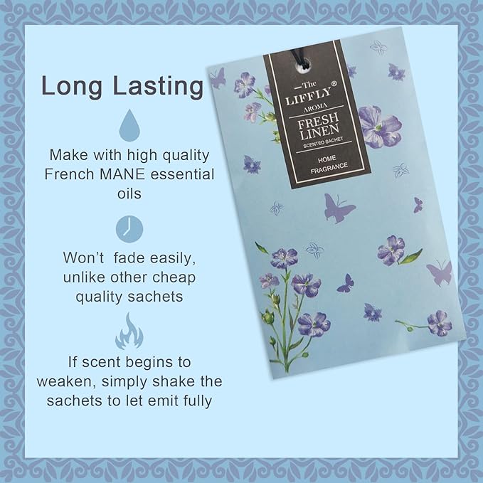 LIFFLY 14 Packs Scented Sachets Bags for Drawers and Closets Long-Lasting Home Fragrance Sachet Lavender Cherry Blossoms Lilac Fresh Linen Eucalyptus Peppermint Lemongrass 7 Scent Gift Box