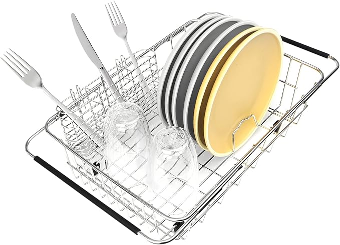 BTLATHA 304 Stainless Steel Drying Rack, Expandable, Adjustable Inside The Sink (up to 9 Upright Utensils)