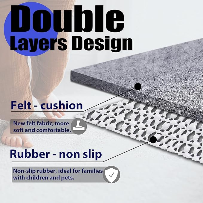 Non Slip Rug Pad Grippers - 2.5x13 Ft, 1/4" Thick, Felt + Rubber Double Layers Area Carpet Mat Tap, Provides Protection and Cushioning for Hardwood or Tile Floors