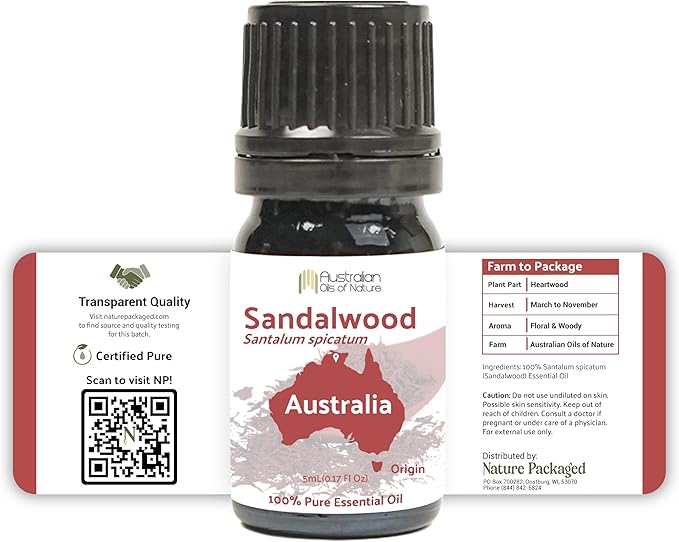 Sandalwood Essential Oil - Direct from Australian Oils of Nature - Steam Distilled - Aceite Esencial de Sándalo for Aromatherapy, Massage, Diffuser, DIY Candle and Soap Making - 2lbs