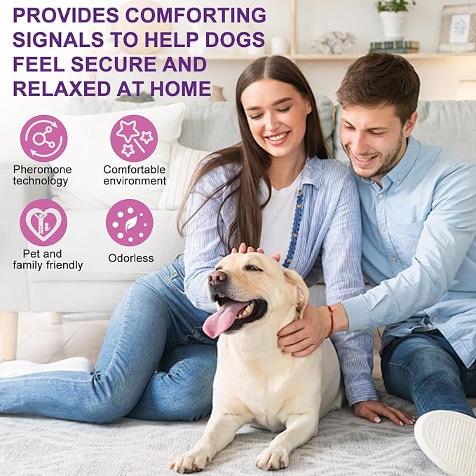 Calming Pheromone Diffuser for Dogs, 1 Diffuser 3 Refills, Relieves Separation Anxiety, Stress, Barking, and Chewing Calming Relaxation (1)