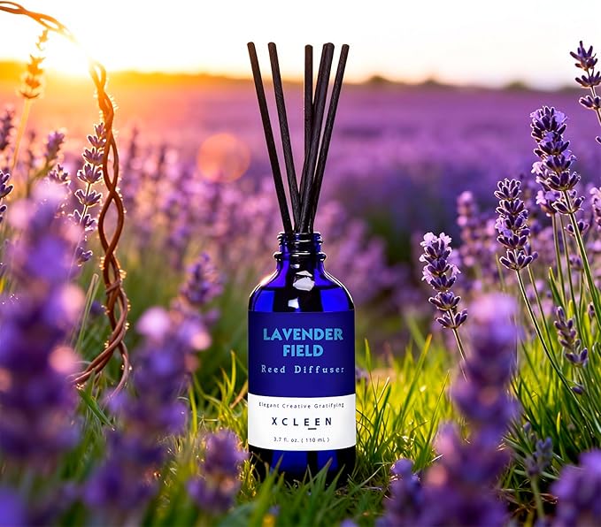 Reed Diffuser Set, Lavender Field Oil Diffuser with Sticks, Long-Lasting Home Fragrance Reed Diffusers for Bathroom Shelf Office Decor, Luxury Air Fresheners 3.7 oz(110ml)