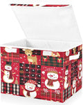 senya Christmas Baskets Collapsible Storage Bins with Lids, Red Christmas Plaid Snowman Storage Boxes Clothes Baskets for Organizing