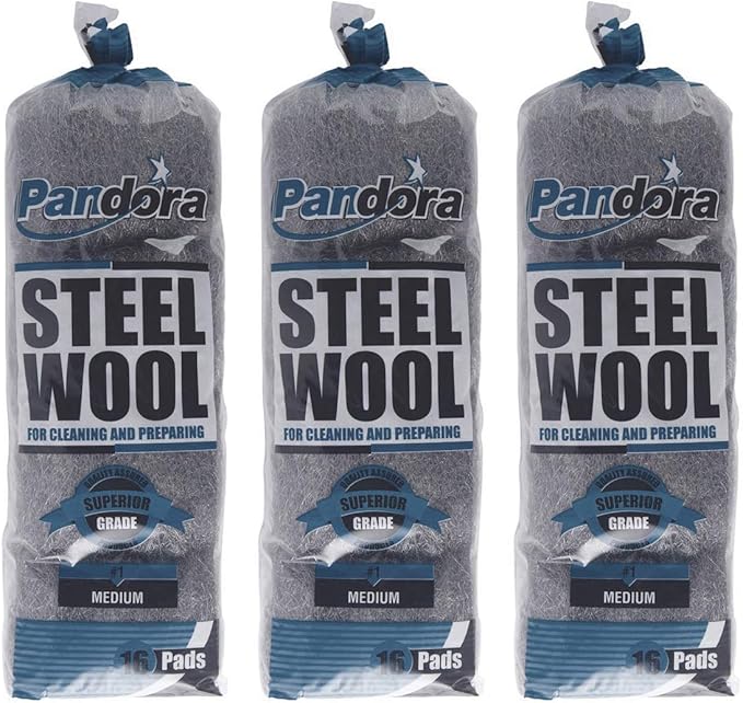 Pandora Steel Wool #1 – Medium Grade, 48 Pads for Cleaning and Preparing- Metal Strands - Ideal for Linoleum Floors, Bowling Balls, and Shoe Soles
