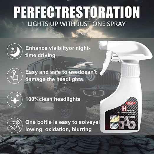 Headlight Restoration Kit, Automotive Headlight Cleaner Oxidized and Yellowed Head Light Restoring Kit, Efficient Restore Shiny, Multifunctional Polishing for All Types