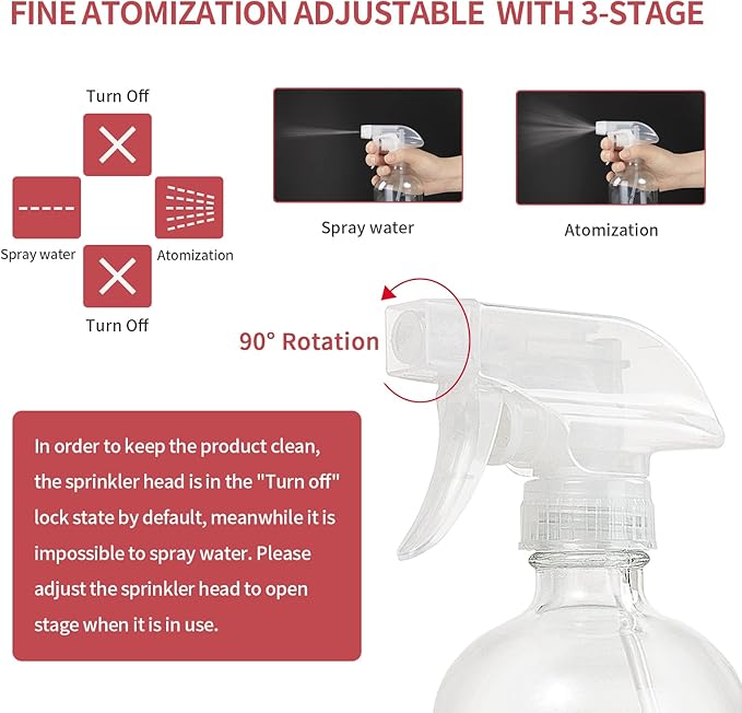 HOMBYS 16 Oz Clear Glass Spray Bottles with Silicone Sleeve,Empty Boston Bottle Spray Bottle with Adjustable Nozzle,Refillable Container for Cleaning, Essential Oils, Hair, Plants