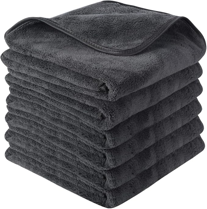 SINLAND Microfiber Car Drying Towels Ultra Absorbent,No Streaks,Scratches, or Water Spots,Wash Cleaning Auto Detailing Towels 380gsm 16inch x 24inch 6 Pack Grey