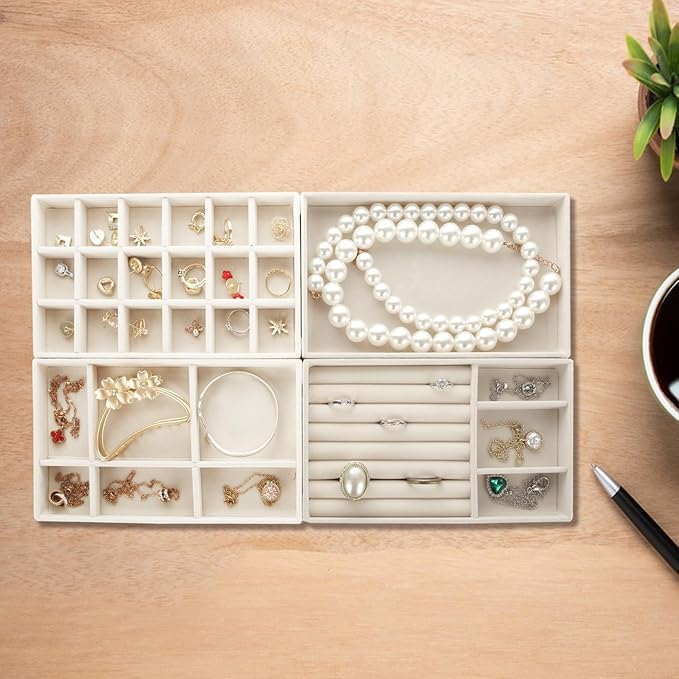 GBACHOOSE Set of 8 Velvet Jewelry Tray, Jewelry Drawer Organizer Stackable Jewelry Drawer Inserts for Earring, Ring, Brooch, Watch, 8.3"x4.8"x1"(4 Styles)