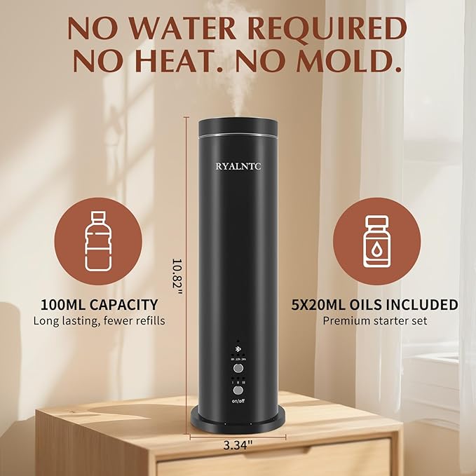 Waterless Scent Diffuser Kit,100ml Essential Oil Diffuser-Remote Control 2000Sq Ft Coverage Large Room Scent Diffuse for Home, Office, Hotel and Spas-Aromatherapy, 5 Essential Oils Include