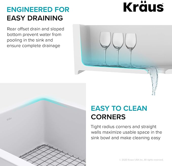 KRAUS Turino 33-inch Farmhouse Reversible Apron Front Fireclay Single Bowl Kitchen Sink in Matte White, KFR1-33MWH