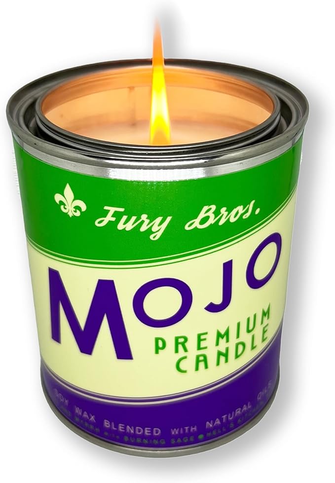 Fury Bros. Scented Candles for Men | Mojo | Frankincense Myrrh Burning Sage | Natural Soy Wax | Hand-Poured in The USA | Long 70-80 Hour Burn (12.5 oz) | Vintage-Inspired Tin Design | Dad Home Gift