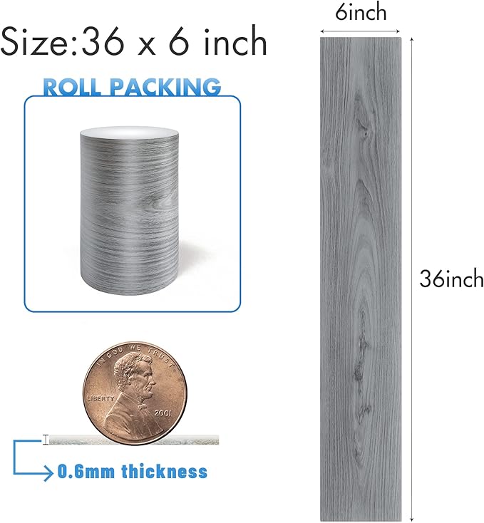 Lareko 108 Sq.Ft,Wood Peel and Stick Floor Tiles,72 Pack Grey Vinyl Flooring (No Adhesive Residue) 36"×6" Waterproof and Non-Slip Laminate Flooring for Renters Bathroom, Living Room(Nature Grey