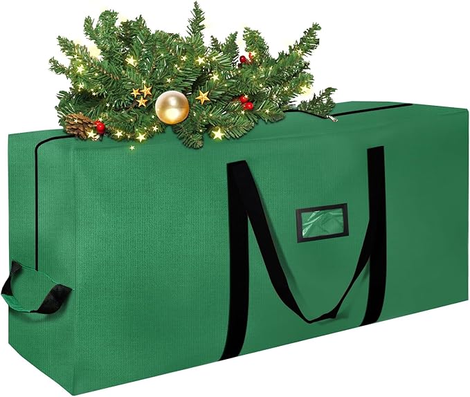 Heavy Duty Christmas Tree Storage Bag for Trees Up to 9ft – Waterproof, 600D Durable Zipper & Handles, Holiday Storage Solution (Green)