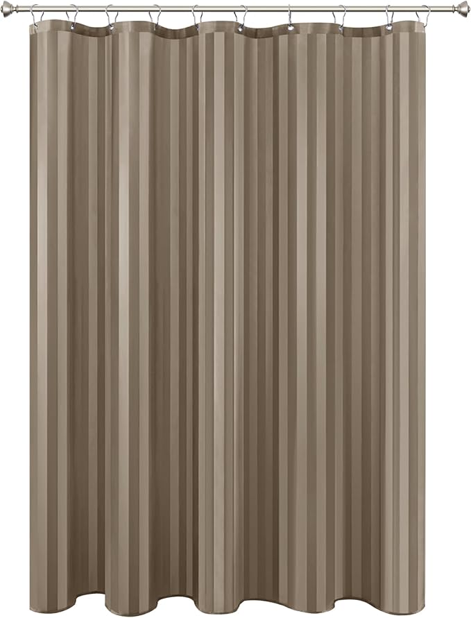 Biscaynebay Fabric Shower Curtain or Liner 72" by 72", Taupe Water Repellent Damask Stripes Bathroom Curtains Machine Washable