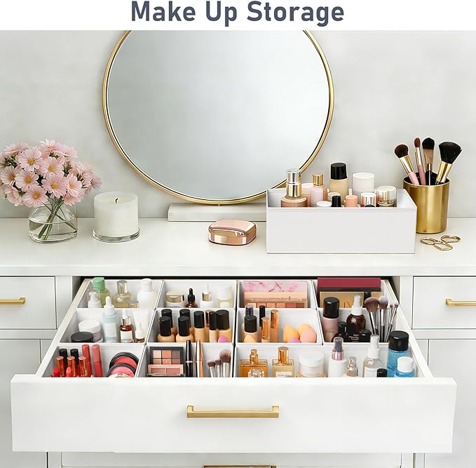 DIMJ Drawer Organizer Clothes, 26Pack Dresser Organizer, Foldable Closet Organizers and Storage, Fabric Dresser Bins, Drawer Dividers for Nursery, Baby Clothes, Underwears, Sock,White