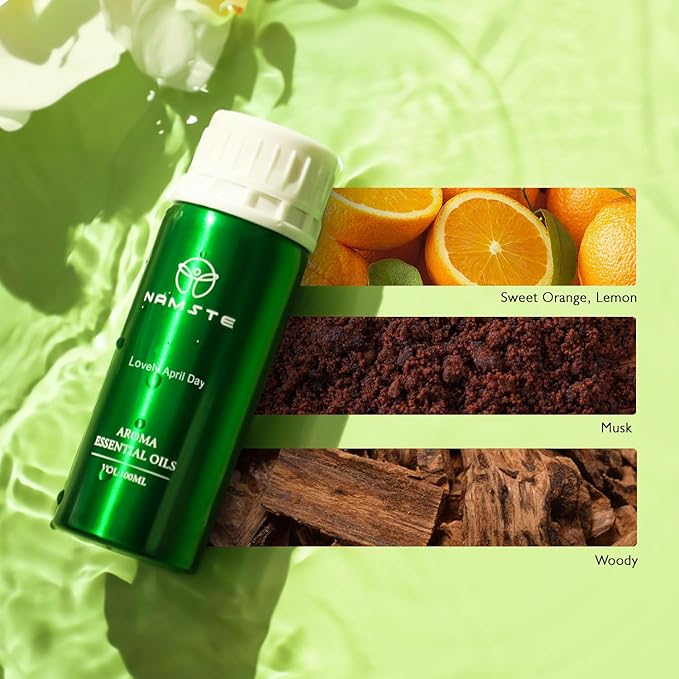 Lovely April Day 3.38 Fl Oz Essential Oil for Diffuser - Sweet Orange & Lemon Scent Humidifier | Revitalizing Musk & Wood Aromatherapy Oil Refill for Home, Yoga & Air Freshening