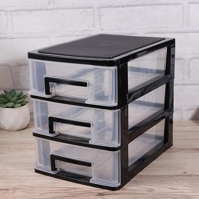 DOITOOL 3 Tier Plastic Drawer Type Closet Plastic Home Office Storage Organizer Makeup Organizer Storage Station Cubes Cosmetics Jewelry Box for Bathroom Dorm Desk Office