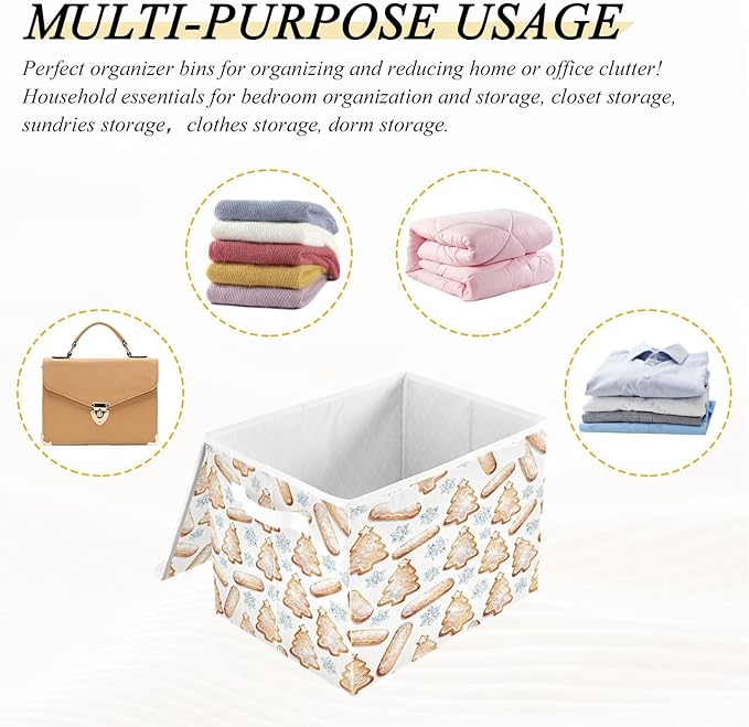 Christmas Tree Cookies Snowflakes Storage Bins with Lids Foldable Storage Basket with Handles Collapsible Large Fabric Organizer Containers for Clothes Shelves Closet Office Home