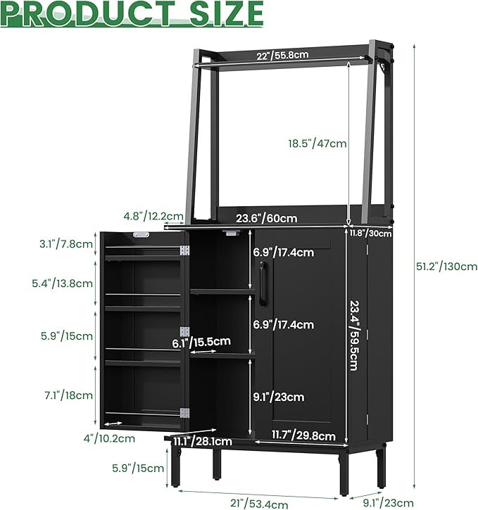 Semoic 51" Pantry Cabinet, Kitchen Storage Cabinet with Storage Shelves, Modern Kitchen Hutch with Microwave Stand, Adjustable Shelves, Food Pantry Cabinet for Dining Room (Black)