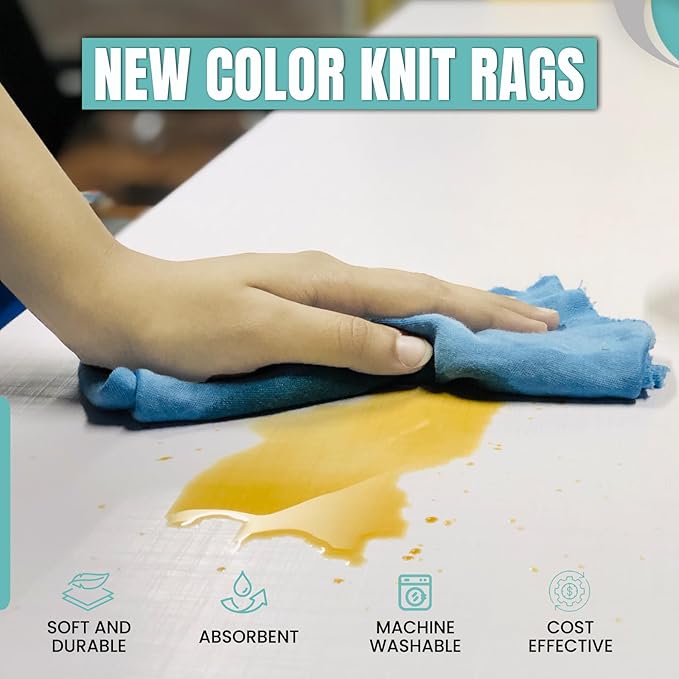 Premium Color Knit Cleaning Cloths (25 lbs. Compressed Box) – Shop Rags Bulk for Workshops, Mechanics, Painters, and Home Use, Multipurpose Cotton T-Shirt Rags