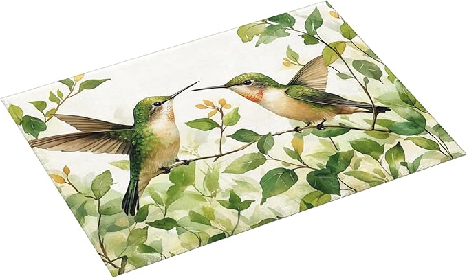 Green Hummingbird Dish Drying Mat for Kitchen Counter Microfiber Super Absorbent Non-Slip Dish Drying Pad for Countertops Dishes Utensils Stylish Quick-Dry Machine Washable 18x24 Inch