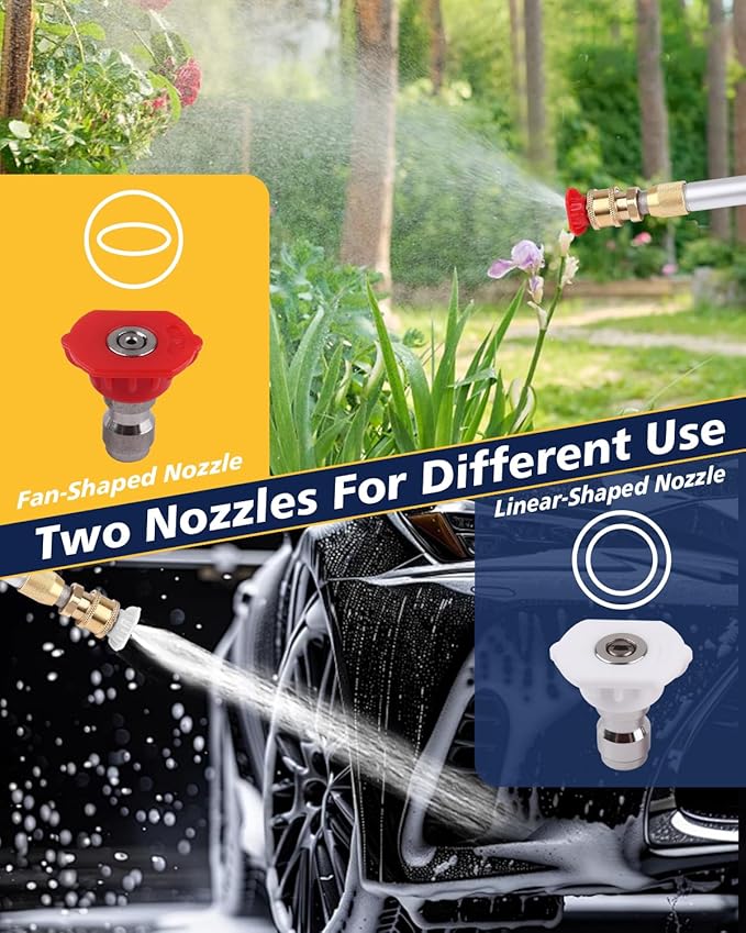 CONGDAREN 2025 Upgraded Extendable Jet Nozzle Power Washer - 2-in-1 High Pressure Washer Tool for Garden Hose, Adjustable Length 18“-32”, with Dual High-Pressure Nozzles and Hose Quick Connectors