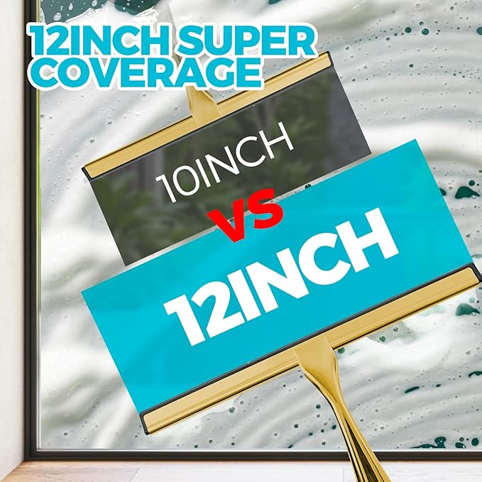 ALFLOD 12-Inch Golden All-Purpose Shower Squeegee for Shower Doors, Tile Shower Walls, Bathroom, Window, Glass and Car Windshield, Mirrors and Kitchen-Stainless Steel