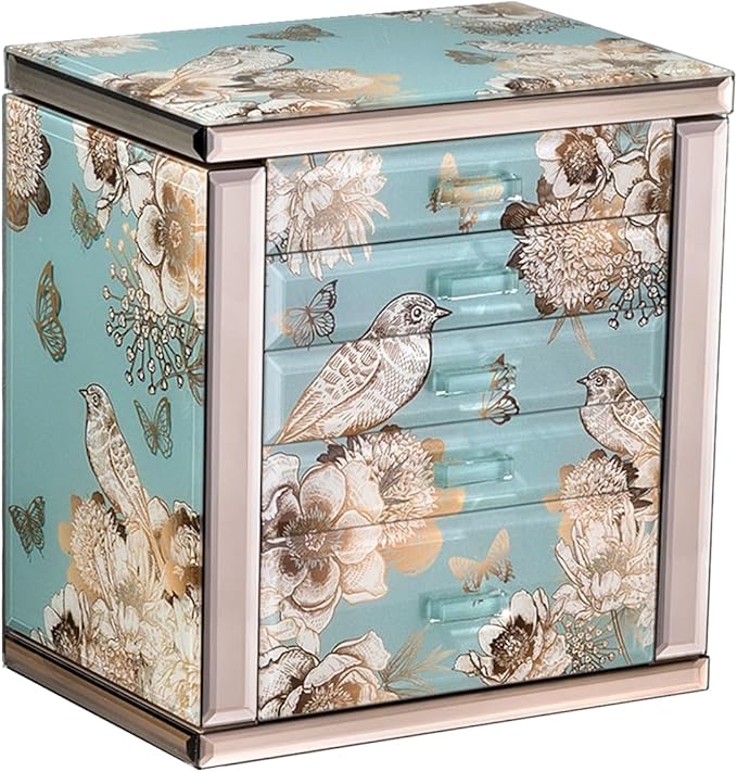 High End Glass Jewelry Box - 5 Layer Jewelry Organizer with 2-Sided Doors and Mirror - Velvet-Lined Organizer For Ring, Necklace, Earring, Bracelet Storage -Valentine's Day Gift For Women