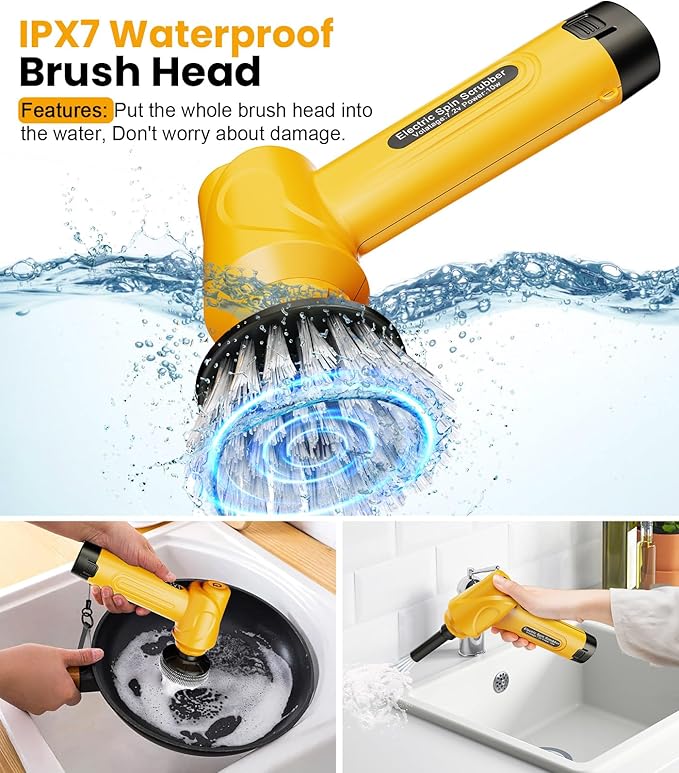 qimedo 5000mAh Battery Electric Spin Scrubber Q4, Handheld Scrubber for Cleaning with Display, Power Dish Scrubber with 5 Heads, Shower Cordless Cleaning Brush Gifts for Mom