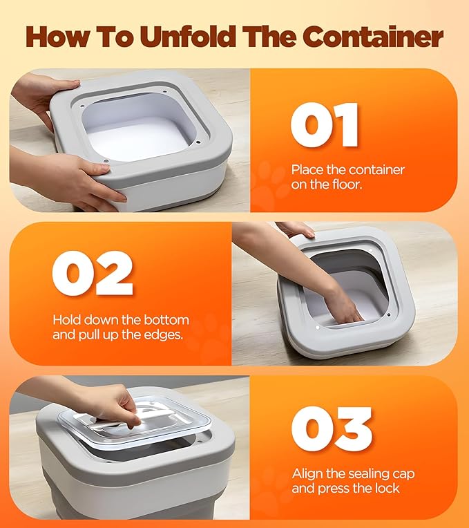 InnOrca Collapsible Dog Food Storage Container, 10-14 Lbs Capacity Cat Pet Food Container with Magnetic Lid & Measuring Cup, Multi Purpose Storage Container For Dry Food, Cereal