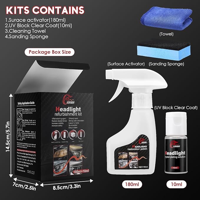 ieribr Automotive Headlamp Restoration Fluid Kit,Headlight Refurbishing Agent,2025 New Automotive Headlamp Restoration Fluid Oxidized Kit,Multifunctional Headlight Polishing for All Vehicle Types