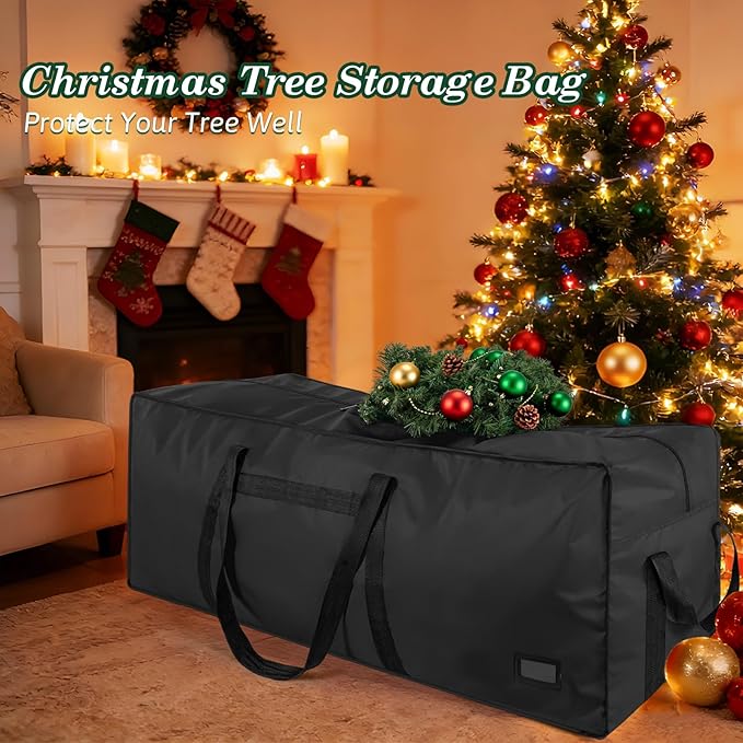 9 ft Christmas Tree Storage Bag, Heavy Duty Christmas Tree Bag with Reinforced Handles and Dual Zippers Wide Opening, Large Capacity fits for Artificial Christmas Tree (Black, 9 ft)