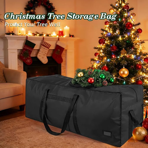 9 ft Christmas Tree Storage Bag, Heavy Duty Christmas Tree Bag with Reinforced Handles and Dual Zippers Wide Opening, Large Capacity fits for Artificial Christmas Tree (Black, 9 ft)